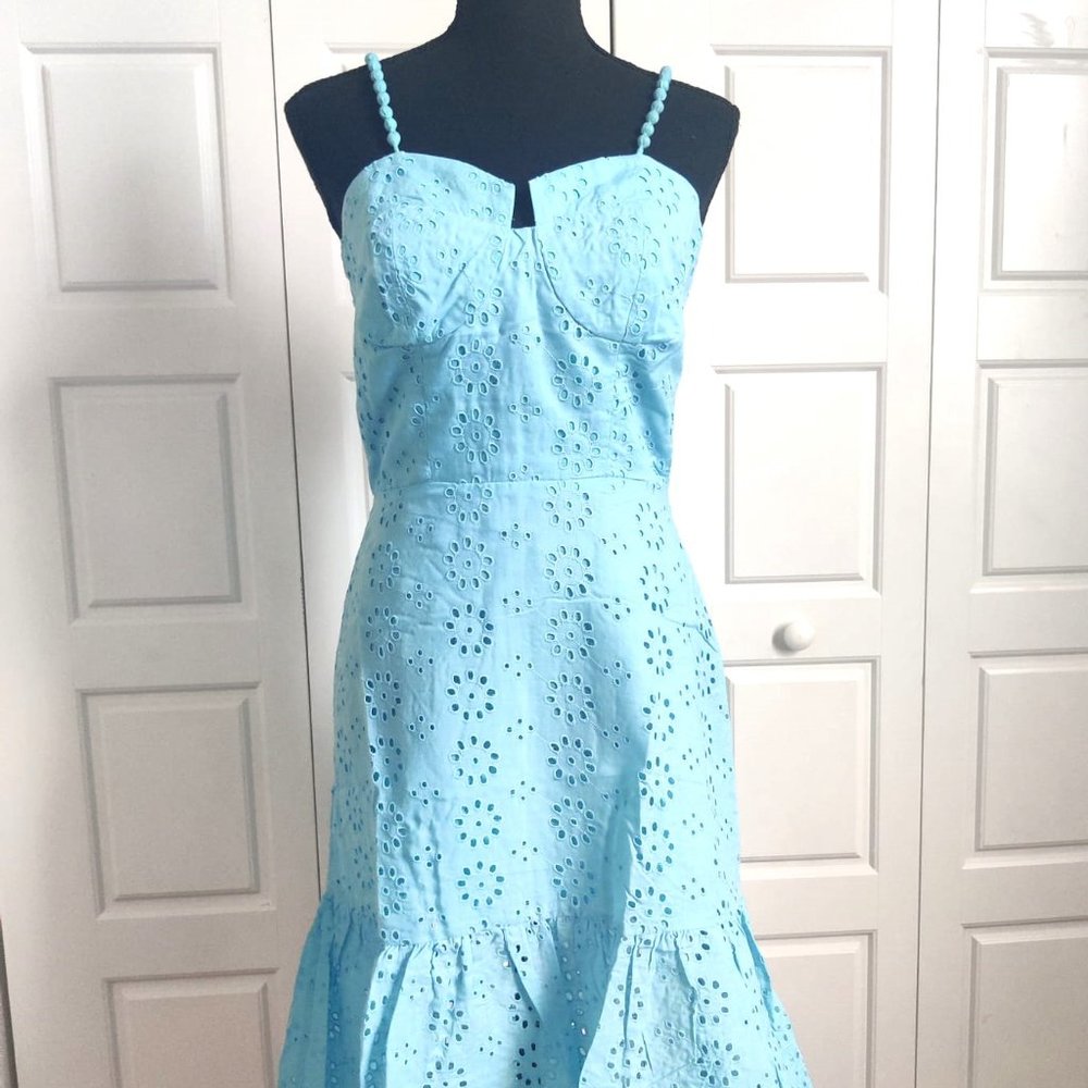 HT360 Collective Organic Cotton Eyelet light blue spaghetti strap midi dress